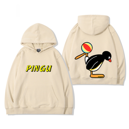 企鵝家族PINGU 聯名衛衣2024秋冬新款親子情侶裝薄絨款連帽衛衣