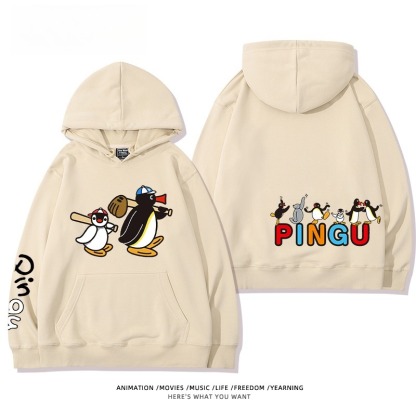 企鵝Pingu 秋冬新款 親子情侶男女連帽衛衣
