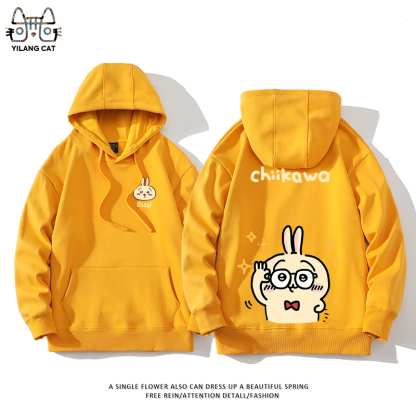Chiikawa聯名衛衣2024秋冬新款親子情侶裝薄絨款連帽衛衣