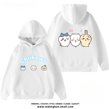 chiikawa 聯名衛衣2024秋冬新款親子情侶裝薄絨款連帽衛衣