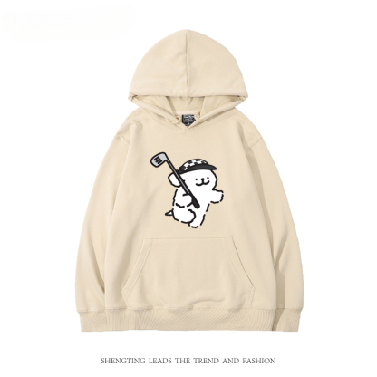 線條小狗 2024秋冬新款親子情侶裝薄絨款連帽衛衣