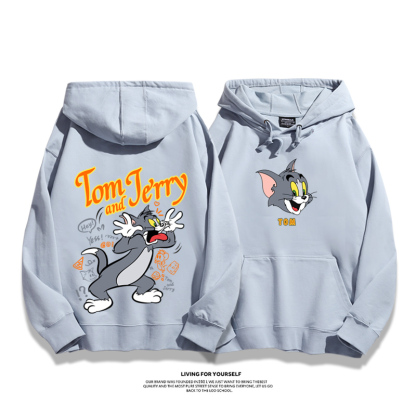 貓和老鼠聯名衛衣2024秋冬新款親子情侶裝薄絨款連帽衛衣