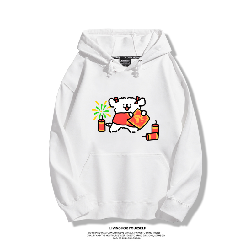 線條小狗聯名衛衣2023秋冬新款親子情侶裝薄絨款連帽衛衣