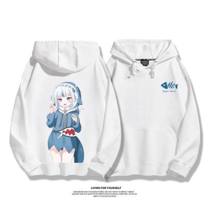 Gawr Gura聯名衛衣2023秋冬新款親子情侶裝薄絨款連帽衛衣