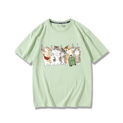 擠地鐵貓咪2024親子情侶男女同款 純棉T恤