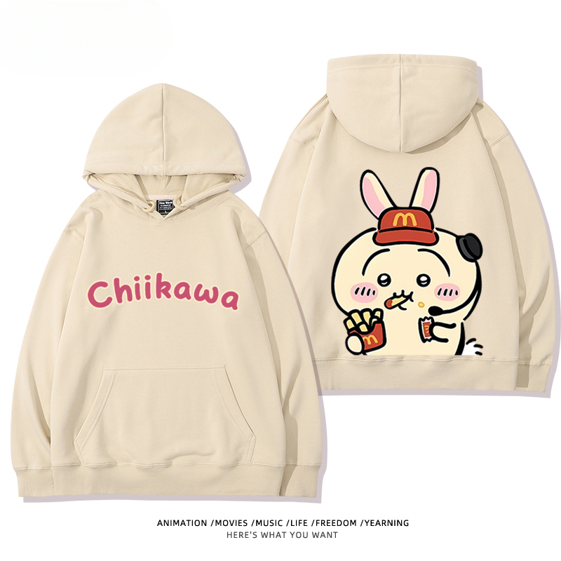 Chiikawa聯名衛衣2024秋冬新款親子情侶裝薄絨款連帽衛衣