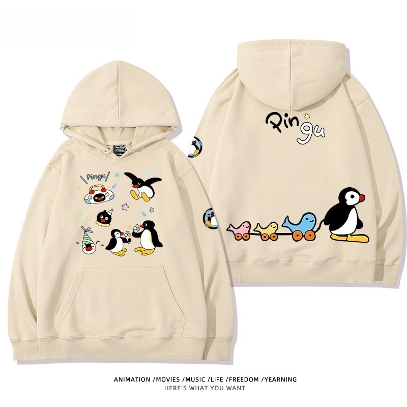 企鵝Pingu 秋冬新款 親子情侶男女連帽衛衣