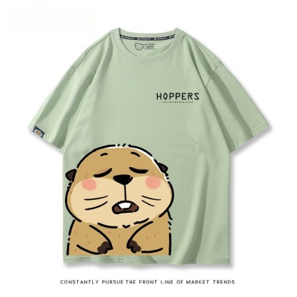 河狸世界 2026親子情侶男女同款 印花短袖T恤