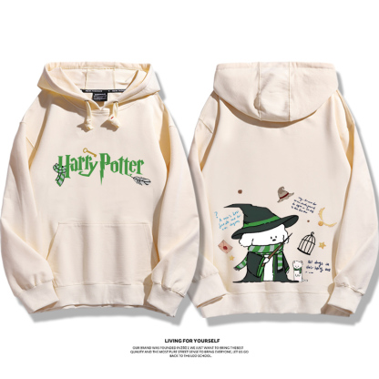 哈利波特聯名線條小狗2023秋冬新款親子情侶裝薄絨款連帽衛衣