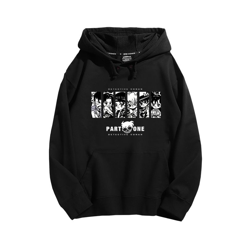名偵探柯南聯名衛衣2024秋冬新款親子情侶裝薄絨款連帽衛衣