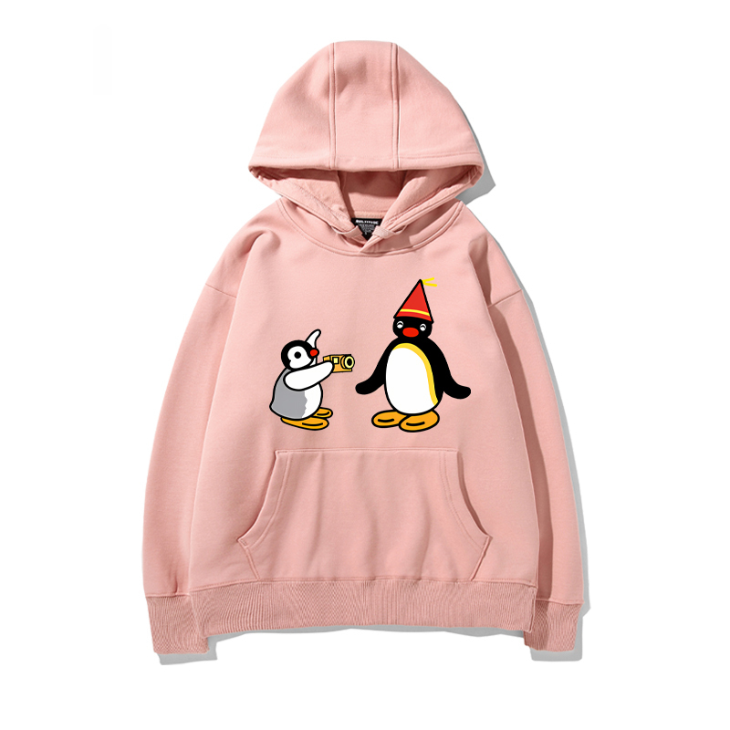 企鵝家族PINGU 聯名衛衣2024秋冬新款親子情侶裝薄絨款連帽衛衣