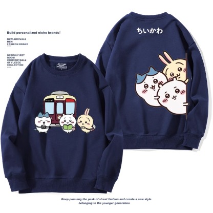 Chiikawa聯名衛衣2024秋冬新款親子情侶裝薄絨款連帽衛衣