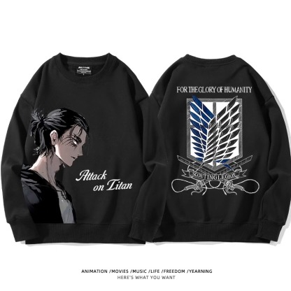 進擊的巨人 聯名衛衣2024秋冬新款親子情侶裝薄絨款連帽衛衣