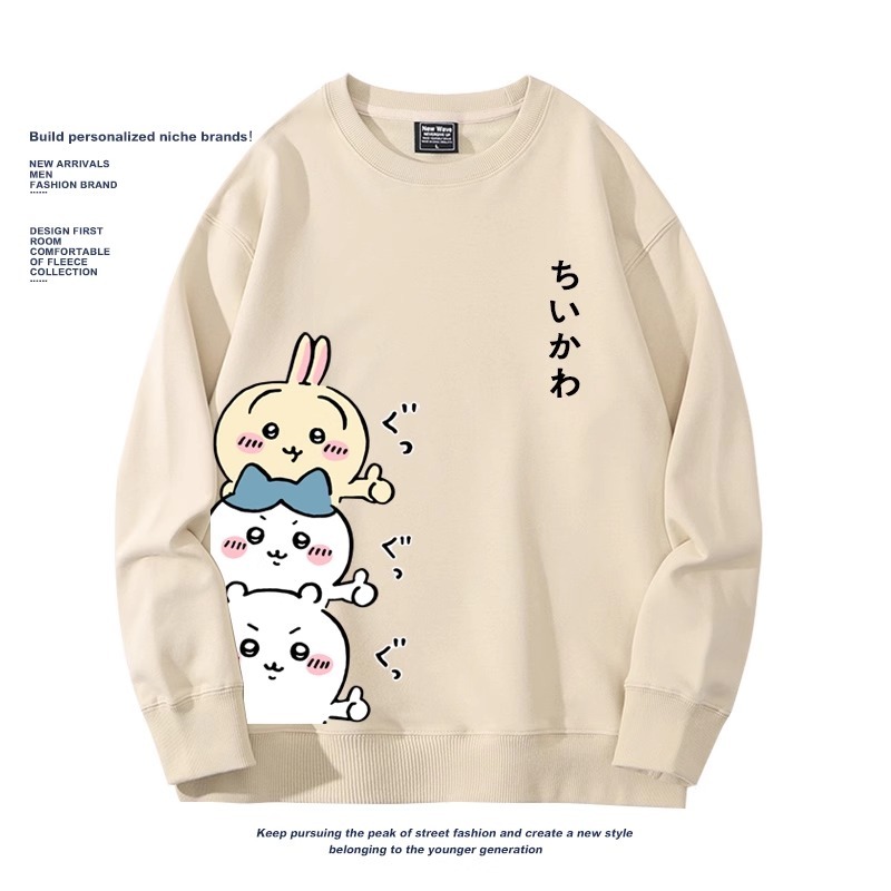 Chiikawa聯名衛衣2024秋冬新款親子情侶裝薄絨款連帽衛衣