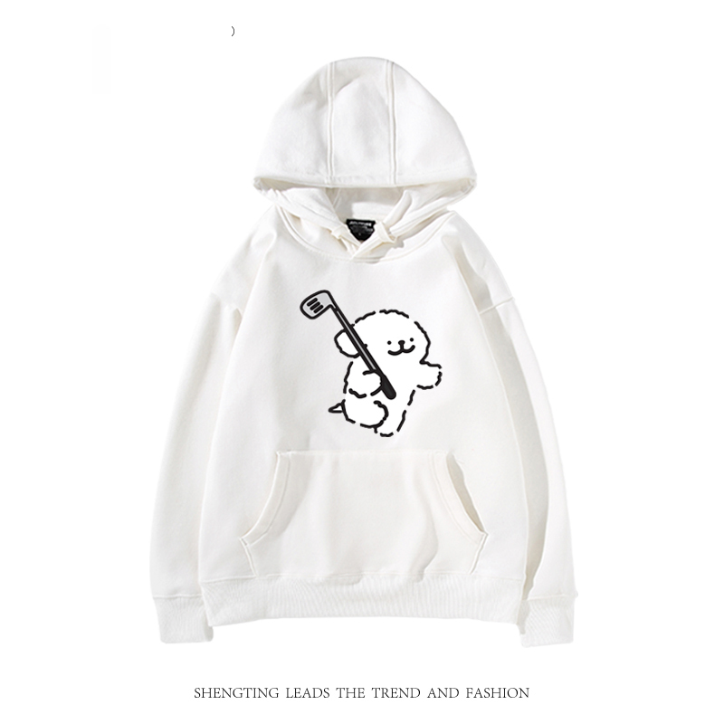 線條小狗 2024秋冬新款親子情侶裝薄絨款連帽衛衣