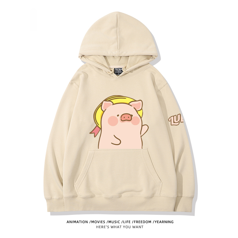 LULU豬 聯名衛衣2024秋冬新款親子情侶裝薄絨款連帽衛衣