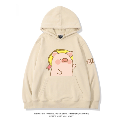 LULU豬 聯名衛衣2024秋冬新款親子情侶裝薄絨款連帽衛衣