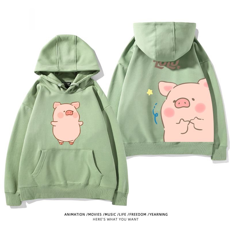 LULU豬 聯名衛衣2024秋冬新款親子情侶裝薄絨款連帽衛衣