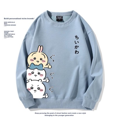 Chiikawa聯名衛衣2024秋冬新款親子情侶裝薄絨款連帽衛衣