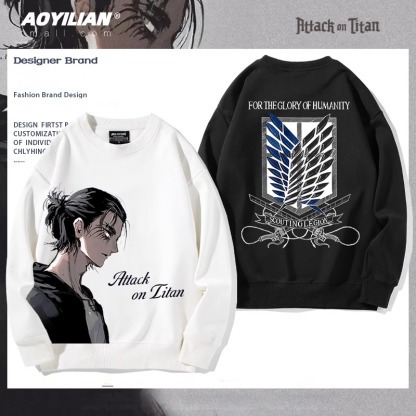 進擊的巨人 聯名衛衣2024秋冬新款親子情侶裝薄絨款連帽衛衣