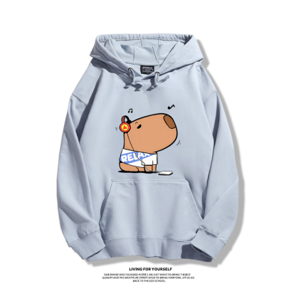 卡皮巴拉可愛水豚君2023秋冬新款親子情侶裝薄絨款連帽衛衣