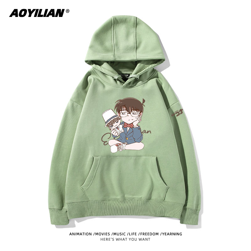 名偵探柯南 聯名衛衣2024秋冬新款親子情侶裝薄絨款連帽衛衣