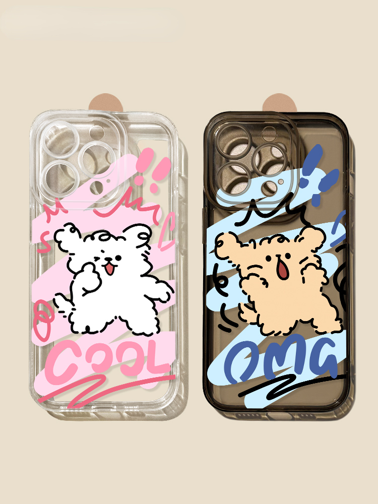 蘋果 系列線條小狗 彩色透明防摔軟殼