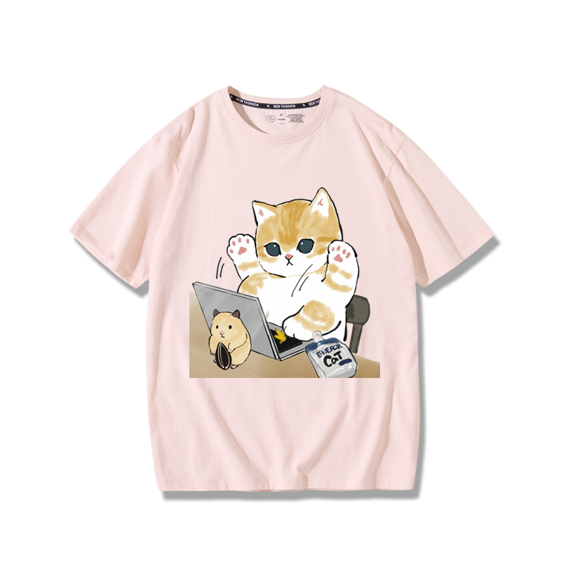 上班族貓咪2024親子情侶男女同款 純棉T恤