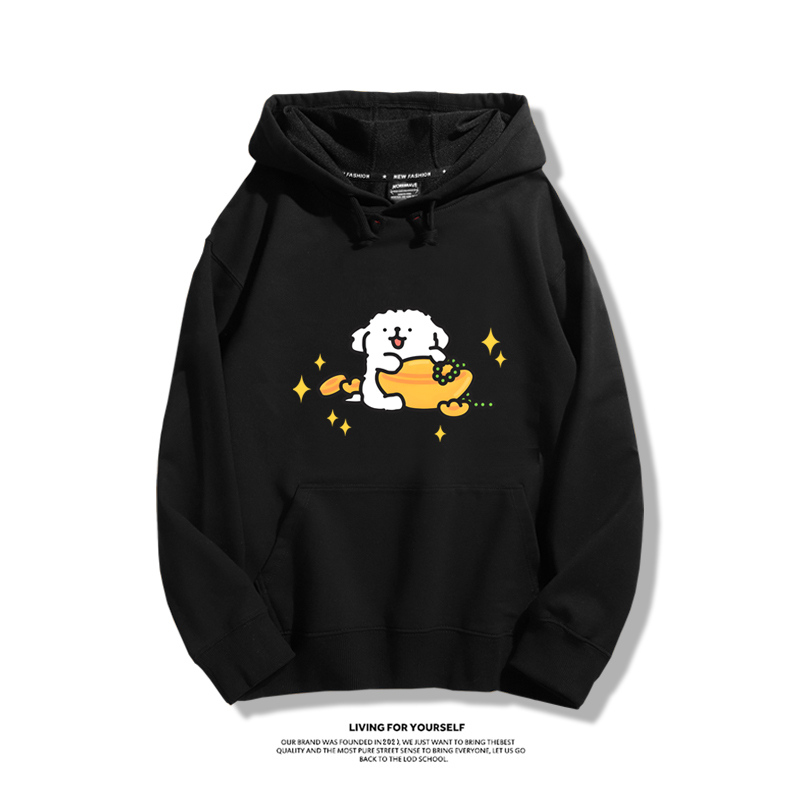 線條小狗聯名衛衣2023秋冬新款親子情侶裝薄絨款連帽衛衣