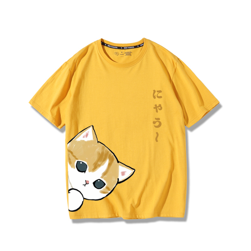 可愛貓咪探頭2024親子情侶男女同款 純棉T恤