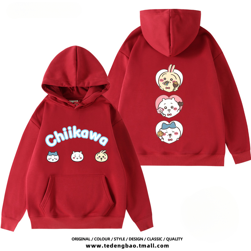 chiikawa 聯名衛衣2024秋冬新款親子情侶裝薄絨款連帽衛衣