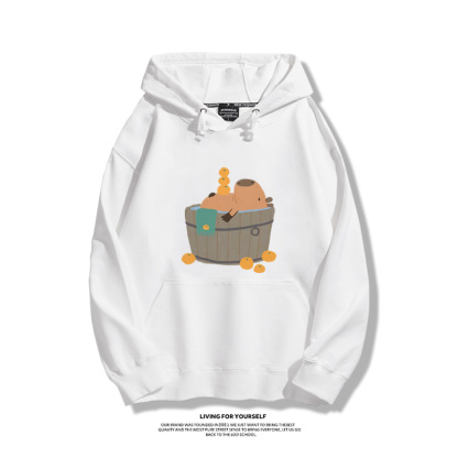 可愛水豚君卡比巴拉聯名衛衣2023秋冬新款親子情侶裝薄絨款連帽衛衣