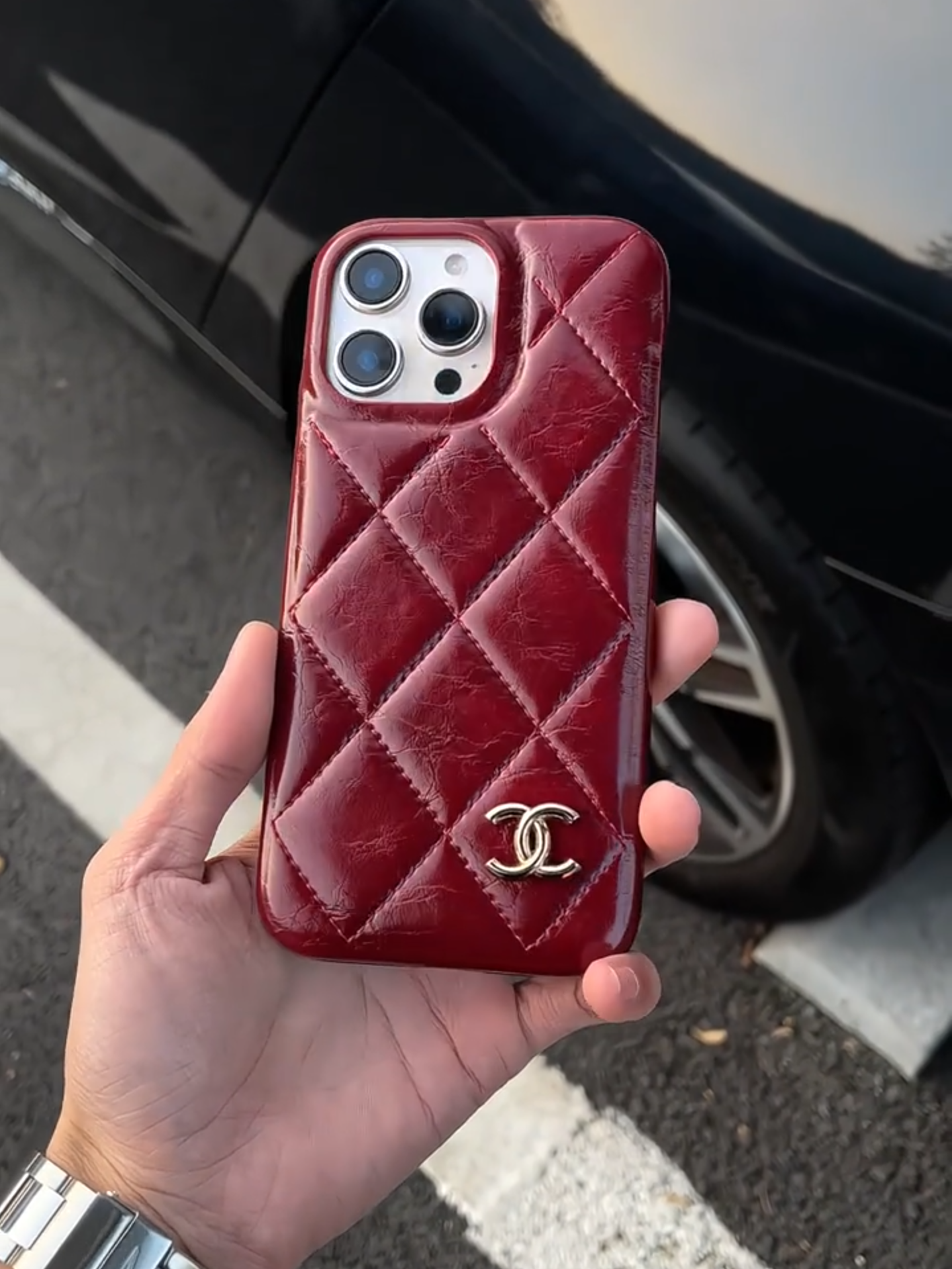 香奈兒菱格紋皮質手機殼