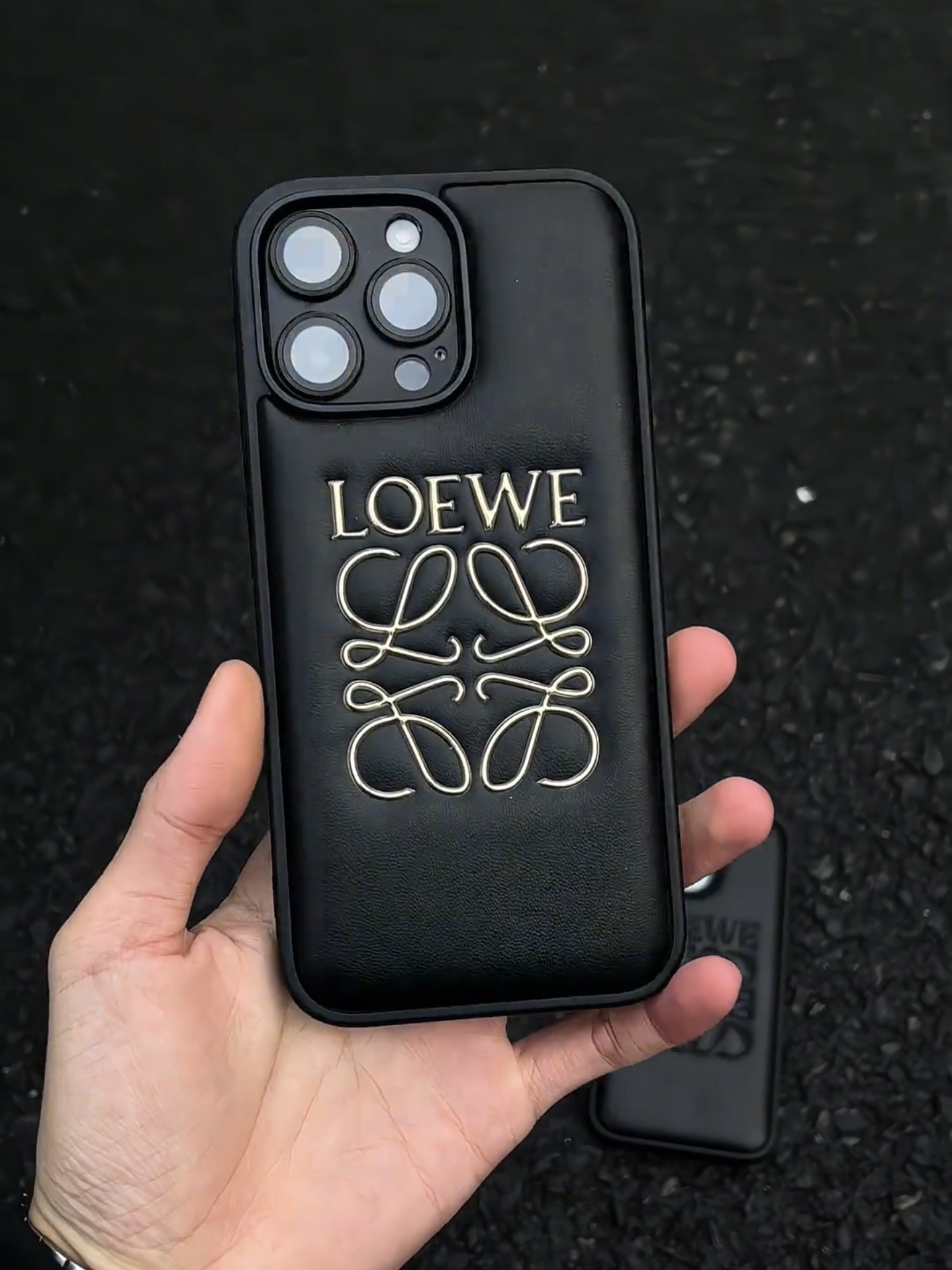 羅意威金標壓印皮質手機殼