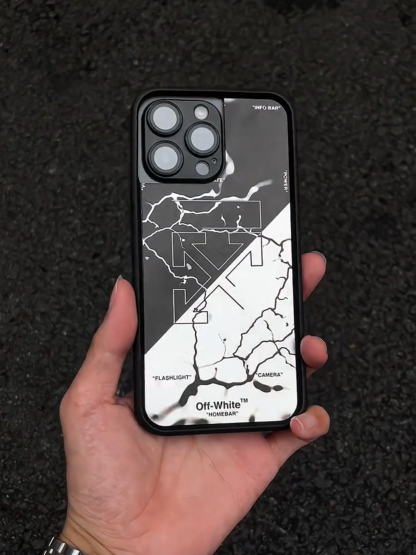 OFF White 黑銀拼接電鍍磨砂手機殼