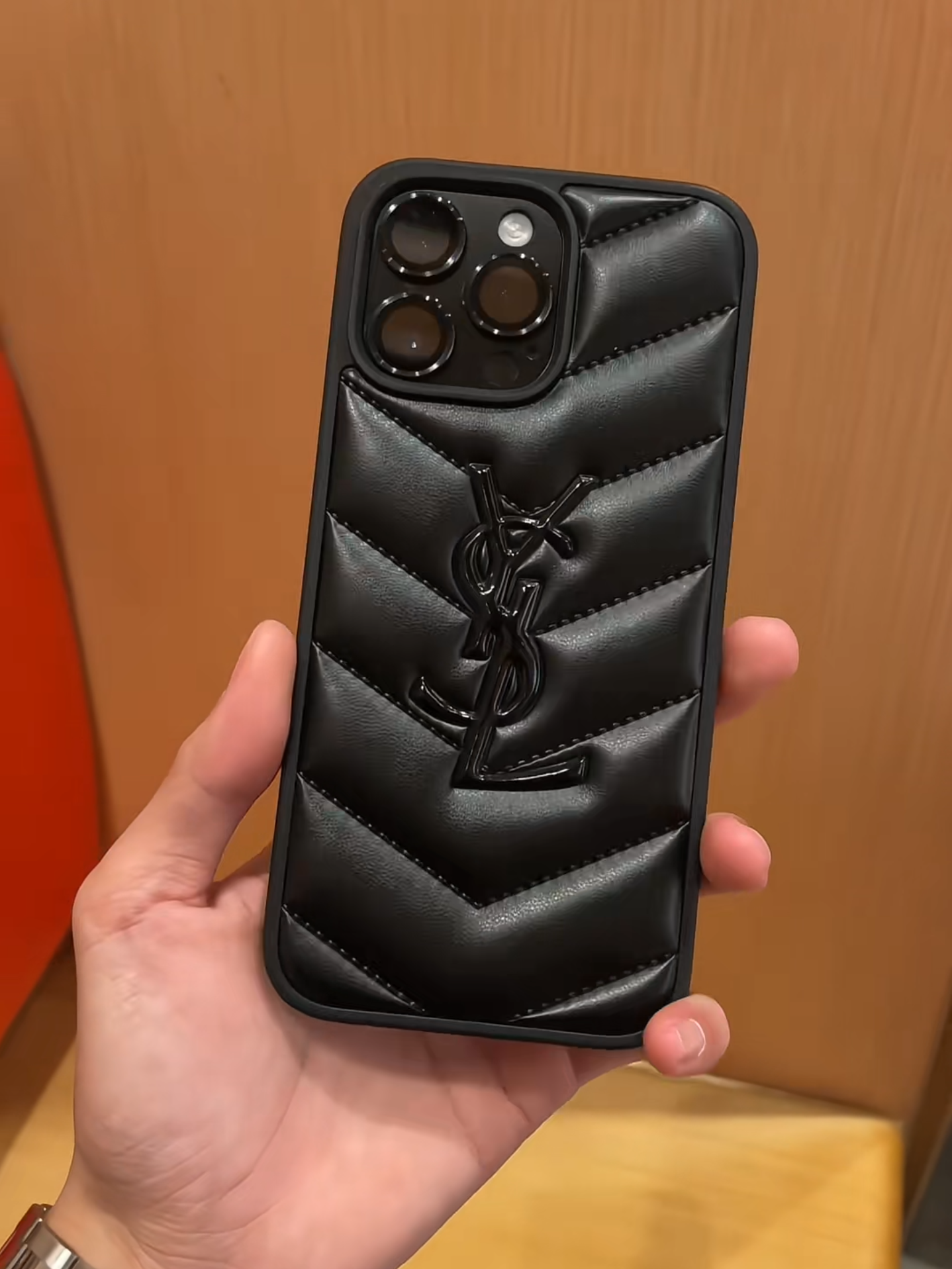 聖羅蘭立體圖案皮紋磨砂手機殼