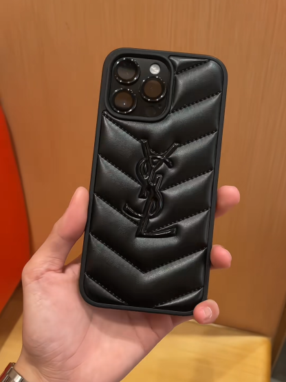 聖羅蘭立體圖案皮紋磨砂手機殼