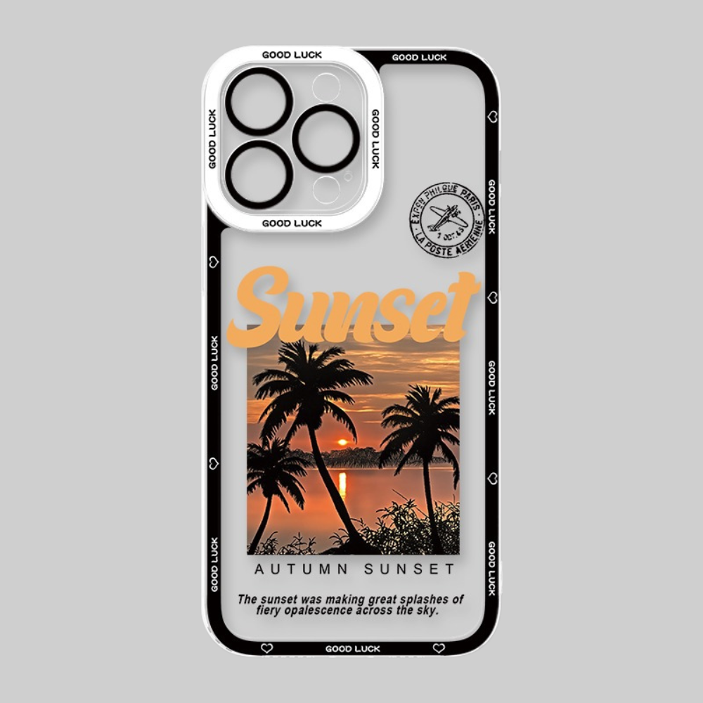 椰樹日落天使眼透明防摔軟殼