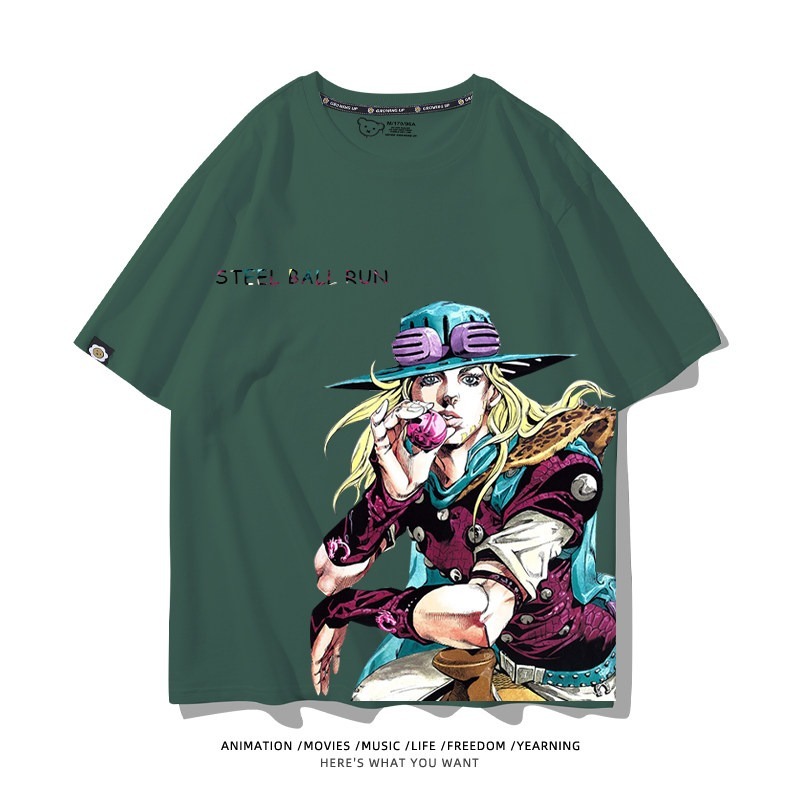 JOJO的奇妙冒險飆馬野郎周邊 男女同款親子情侶 印花短袖T恤