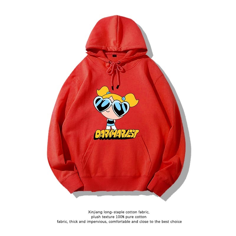 飛天小女警聯名衛衣2024秋冬新款親子情侶裝薄絨款連帽衛衣