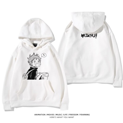 排球少年聯名衛衣2024秋冬新款親子情侶裝薄絨款連帽衛衣