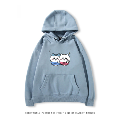 Chiikawa聯名衛衣2024秋冬新款親子情侶裝薄絨款連帽衛衣