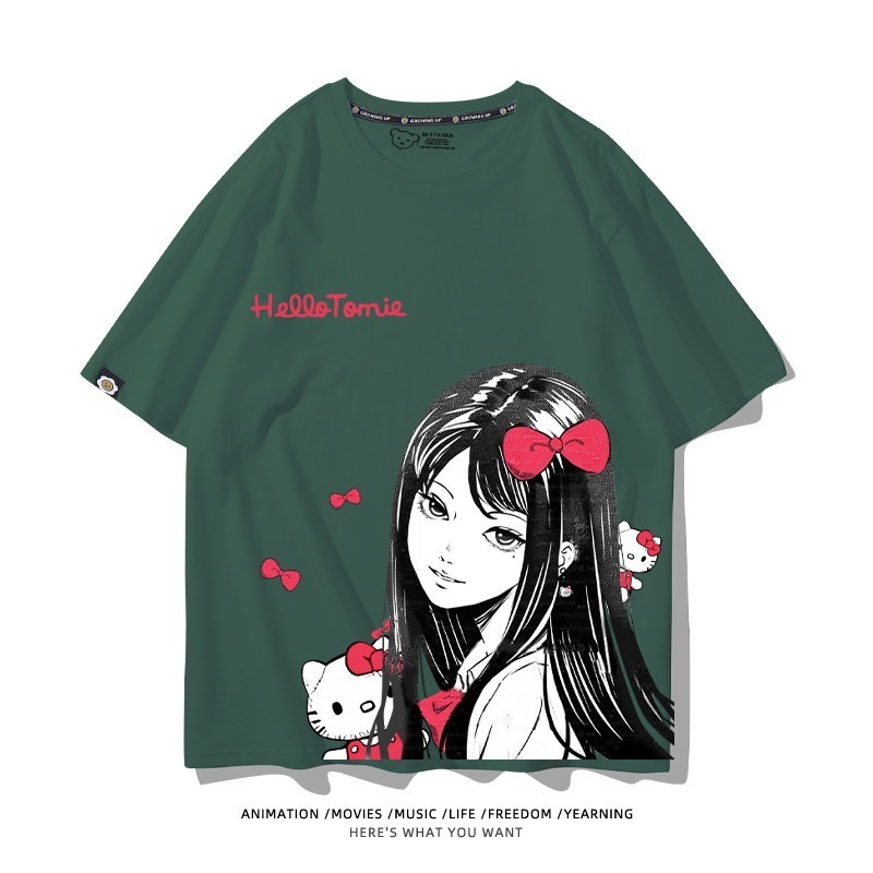 伊藤潤二X三麗鷗富江Hello kitty周邊 印花短袖T恤