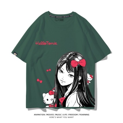 伊藤潤二X三麗鷗富江Hello kitty周邊 印花短袖T恤