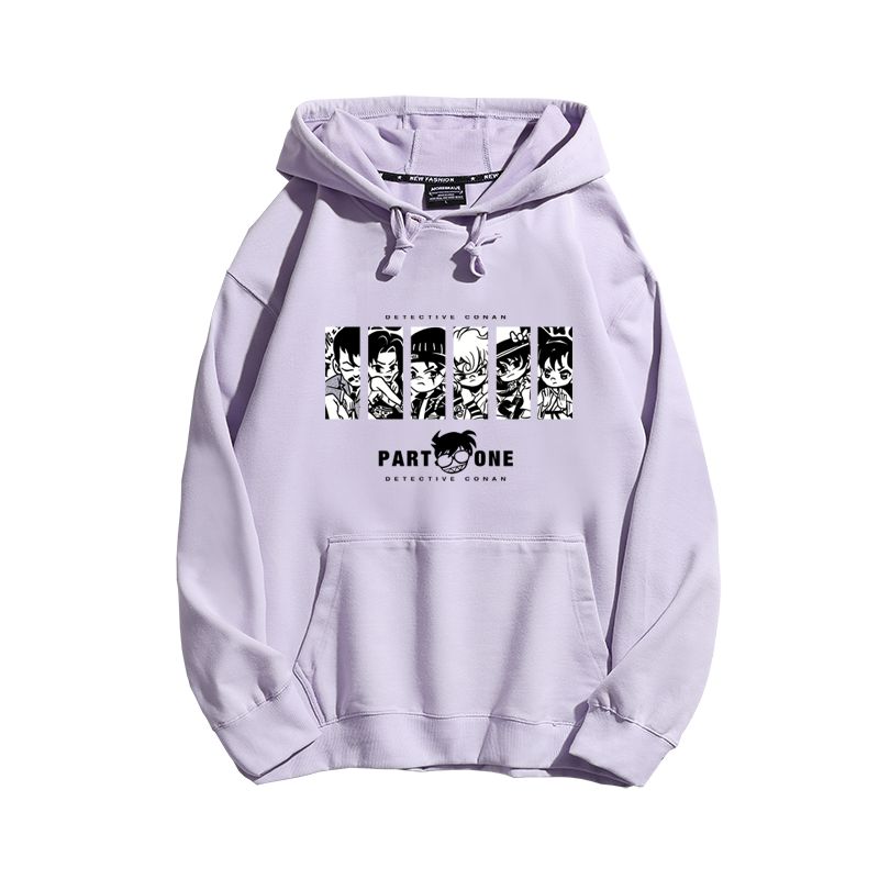 名偵探柯南聯名衛衣2024秋冬新款親子情侶裝薄絨款連帽衛衣