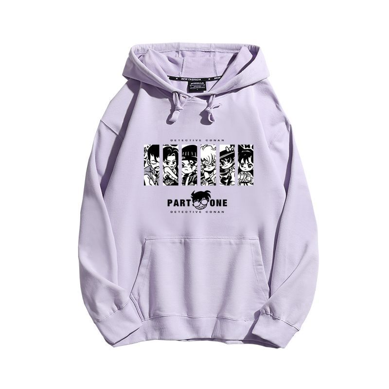 名偵探柯南聯名衛衣2024秋冬新款親子情侶裝薄絨款連帽衛衣