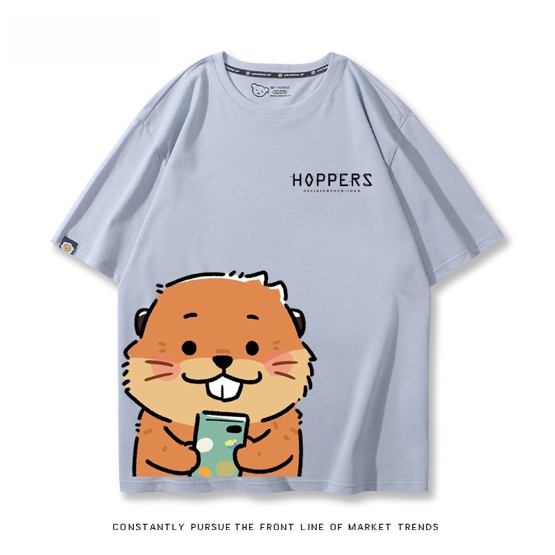 河狸世界 2026親子情侶男女同款 印花短袖T恤