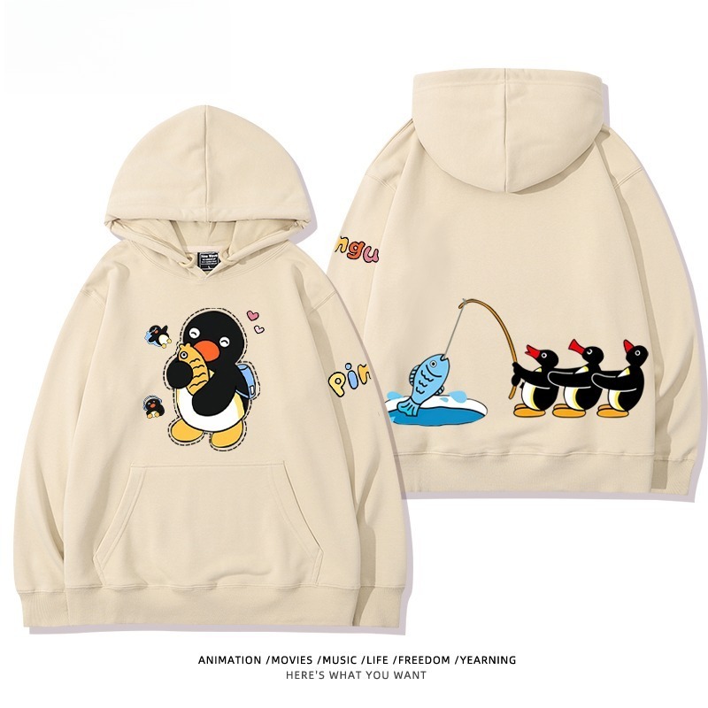 企鵝Pingu 秋冬新款 親子情侶男女連帽衛衣