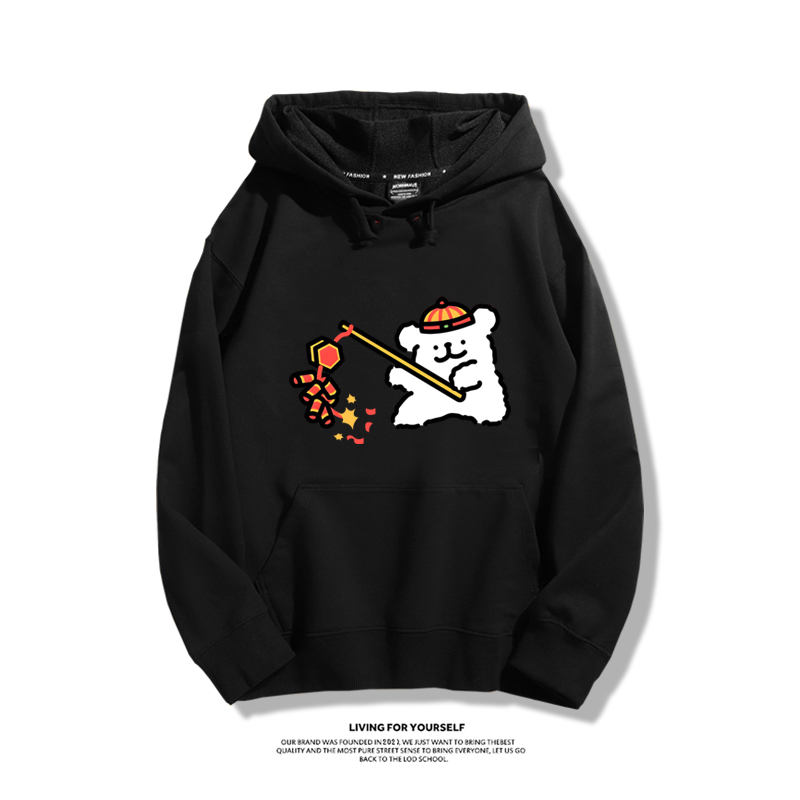 線條小狗聯名衛衣2023秋冬新款親子情侶裝薄絨款連帽衛衣