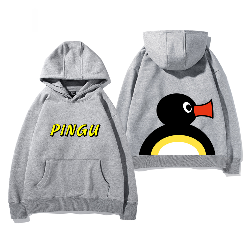 企鵝家族PINGU 聯名衛衣2024秋冬新款親子情侶裝薄絨款連帽衛衣
